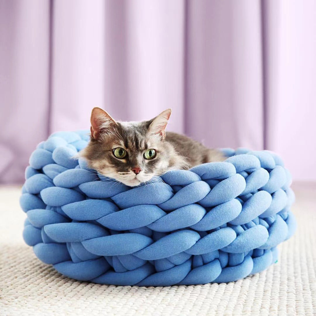 Cat House Cushion Soft Long Plush Warm Pet Mat Cute Kennel Cat Sleeping Basket Bed Round Fluffy Comfortable Touch Pet Products - Minihomy