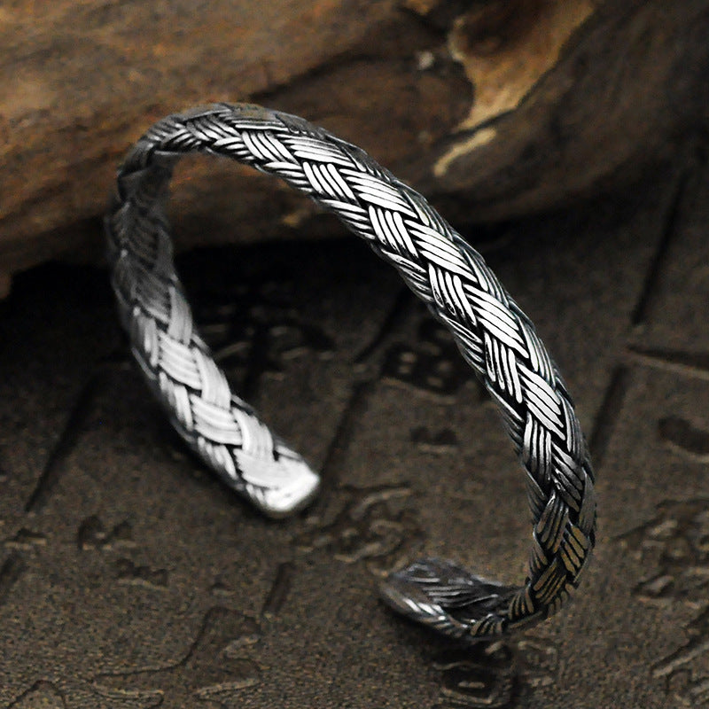 Vintage Twist Hand-woven Silver Bracelet Men And Women