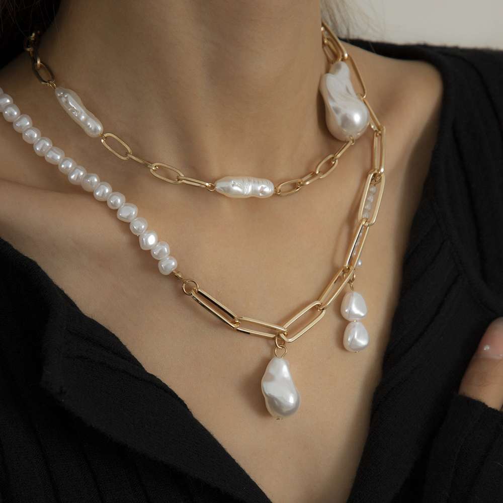 Asymmetrical Shaped Imitation Pearl Set Necklace - Minihomy