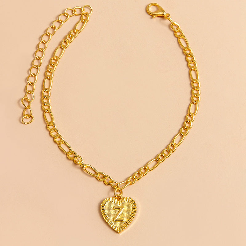 Initial Letter Anklet Gold Color Heart Pendant Foot Bracelets Women - Minihomy