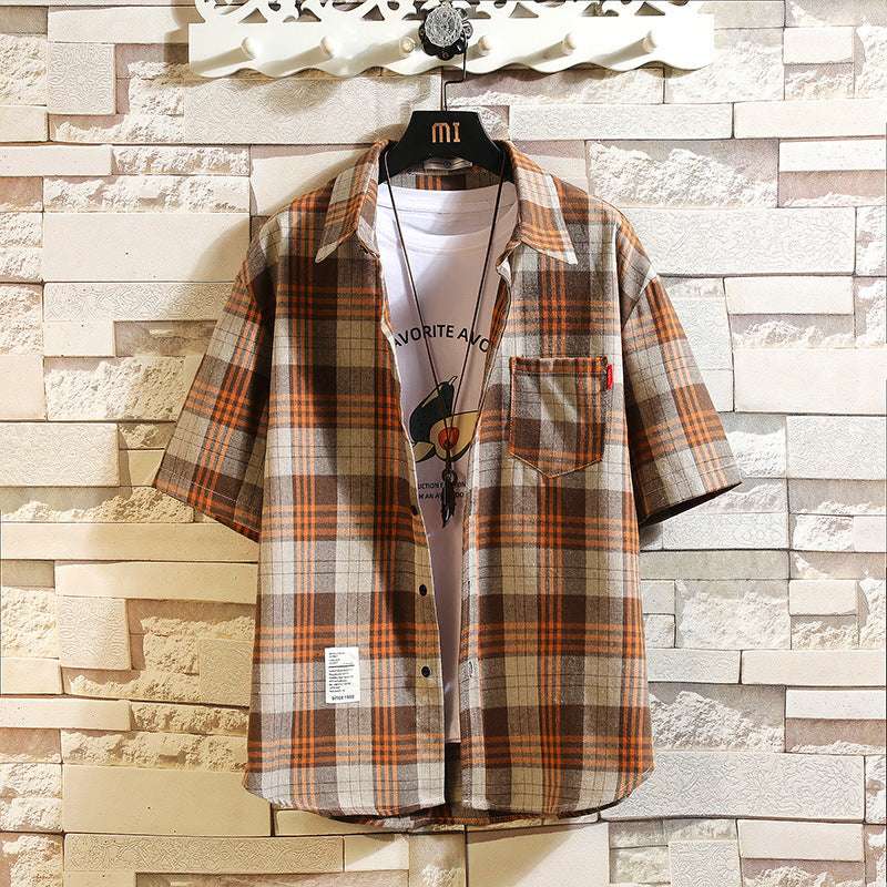 Men's Oversized Casual Short-sleeved Plaid Shirt - Minihomy