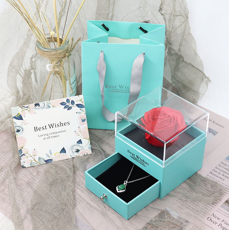 Eternal flower gift box Earring Necklace Pendant box couple ring box - Minihomy