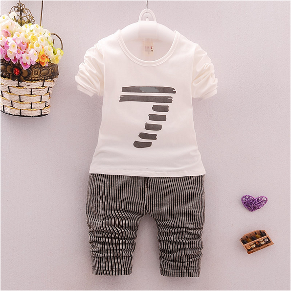 Spring and autumn new boys and girls zipper striped trousers suit children's suit