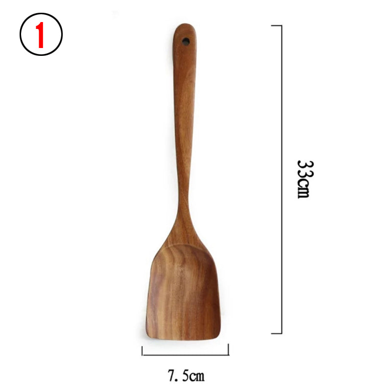 Natural Wood Tableware Spoon Ladle Turner Long Rice Colander Soup Skimmer - Minihomy