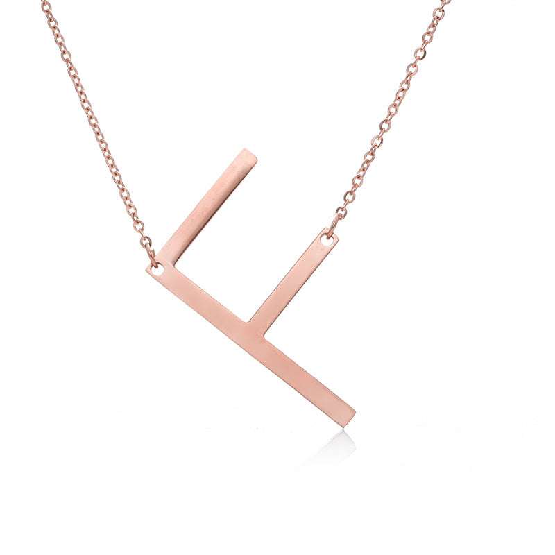 Fabulous Rose Gold Plated Stainless Steel Initial Letter Pendant Necklace - Minihomy