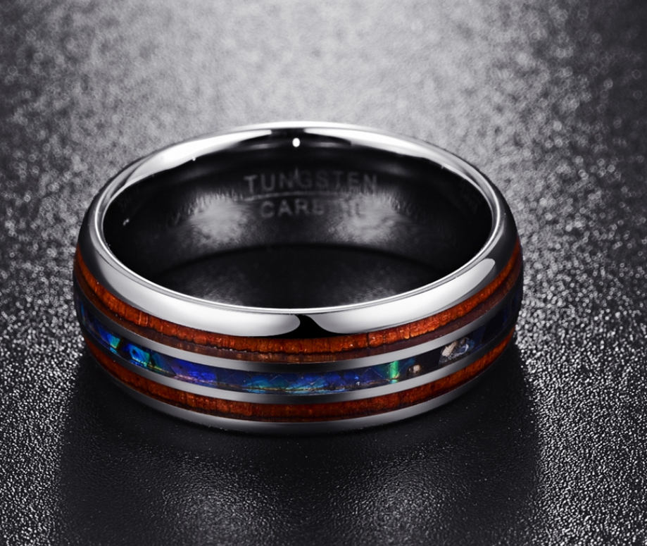 Acacia Wood Abalone Shell Tungsten Steel Ring - Minihomy