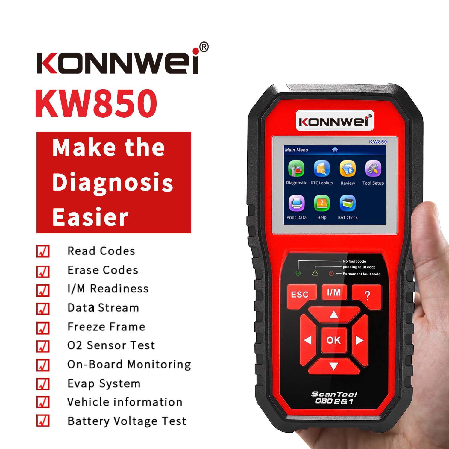 KW850 OBD2 CAN BUS Code Reader car engine fault code detector scanner - Minihomy