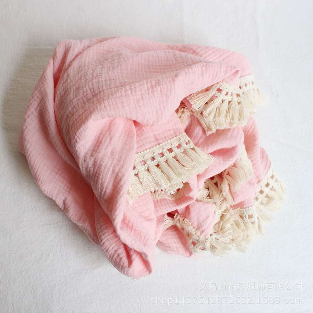 Baby Cotton Double Yarn Tassel Bath Towel - Minihomy