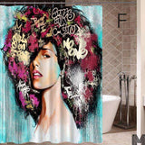 Art Design Graffiti African Girl with Black Hair with Modern Building Shower Curtain for Bathroom Decor - Minihomy