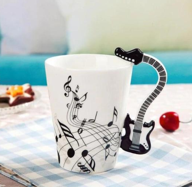 Coffee cup with music notes in the form of saxophone handle ceramic porcelain cup of tea milk method - Minihomy