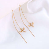 Gold Copper Dragonfly Micro-Set Zircon Long Tassel Ear Wire - Minihomy