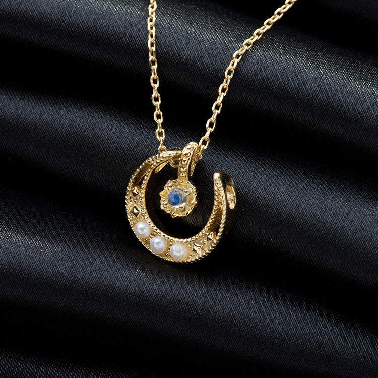 Golden Moon Moonstone Clavicle Necklace - Minihomy