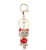 Enamel Lucky Cat Crystal Keychain Alloy Keyring For Women - Minihomy