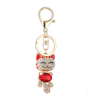 Enamel Lucky Cat Crystal Keychain Alloy Keyring For Women - Minihomy