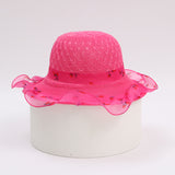 Summer Hat Ribbon Decorate Wavy Straw Hat for Girls