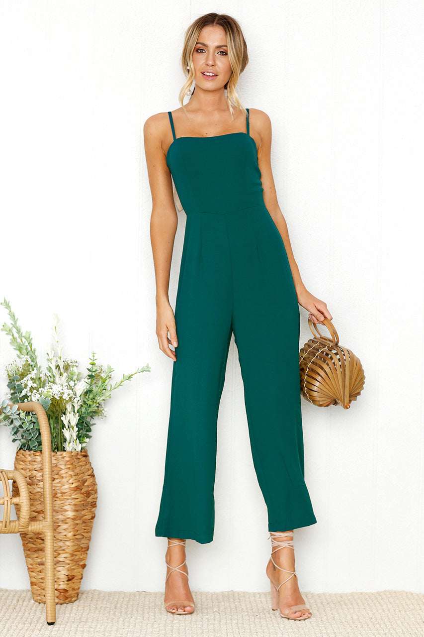 High Waist Wide Leg Jumpsuits Solid Color Elegant Temperament Daily Spring Cloth for Women - Minihomy