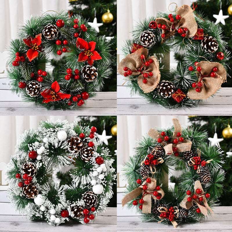 Christmas Artificial Pinecone Red Berries Wreath Front Door Window Decoration - Minihomy