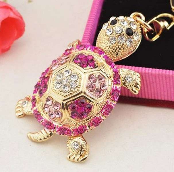 Novelty Rhinestone Tortoise Keychain - Minihomy