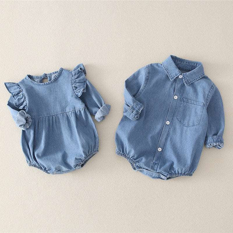 Girl baby jeans wear a triangular climbing suit - Minihomy