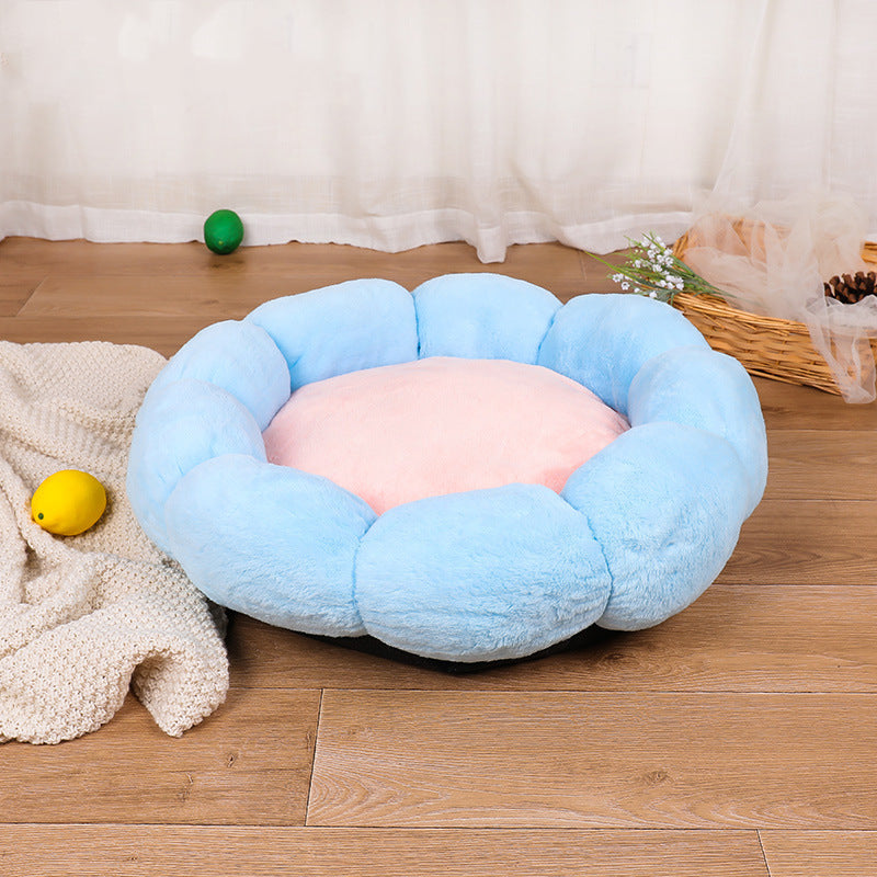 Autumn Winter Plus Velvet Thick Round Flower Cat Litter Kennel - Minihomy