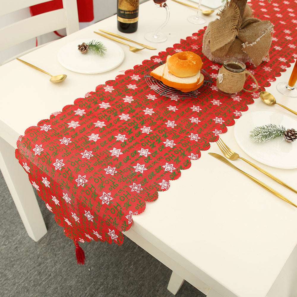 Christmas decorative linen print snowflake with tassel table mat - Minihomy