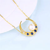 Natural Gemstone Freshwater Pearl Beads Moon Necklace and Pendant - Minihomy