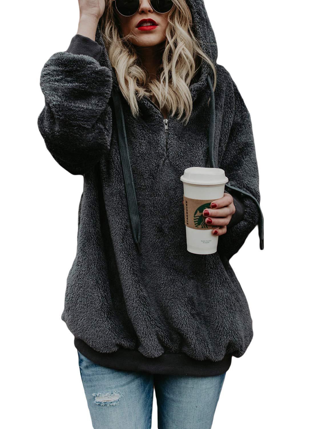 Plus Size Fall Winter Long Sleeve Plush Hooded Shirt Warm Sweatshirt - Minihomy