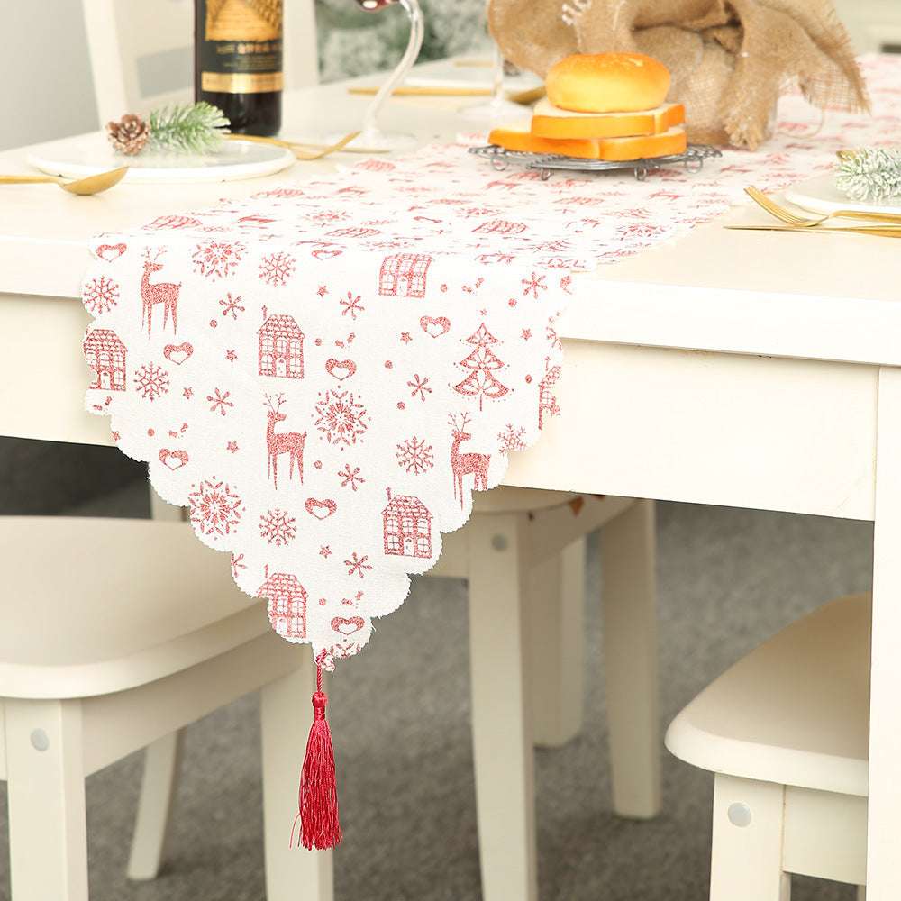 Christmas decorative linen print snowflake with tassel table mat - Minihomy