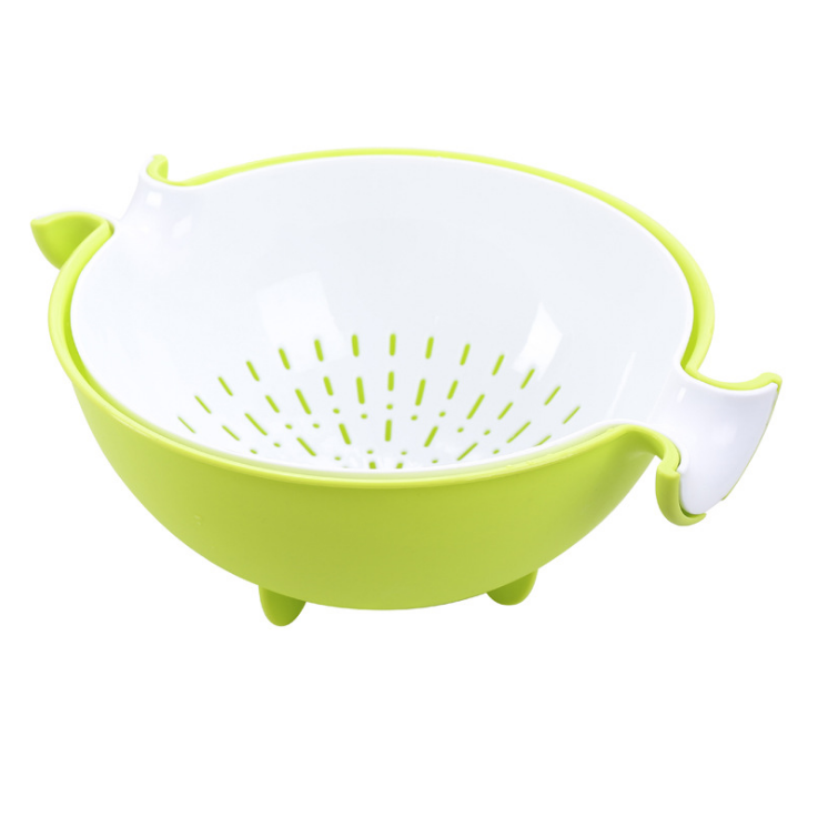 Multifunctional rotary drain basket plastic round double fruit basket washing basket - Minihomy