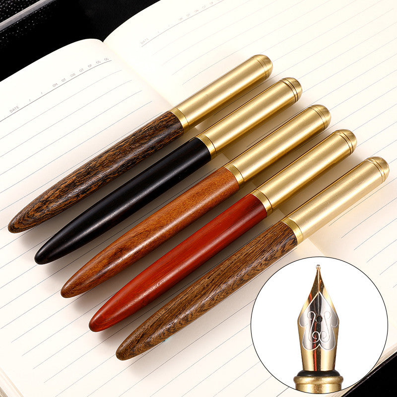 Wood Fountain Pen 0.7mm Fine Nib Calligraphy Pens Writing Metal Wooden