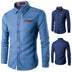 Pocket Leather Long Sleeve Denim Shirt - Minihomy