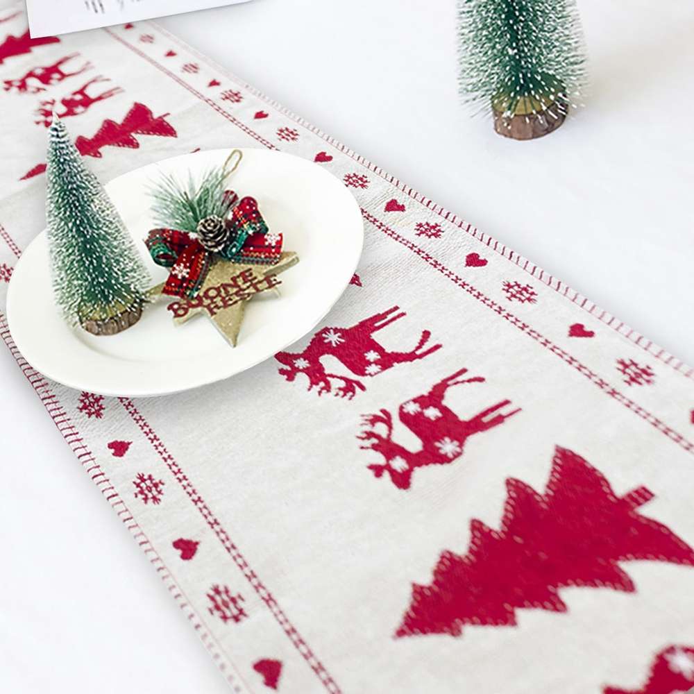 Christmas Elk Snowman Table Runner Merry Christmas Decorations - Minihomy