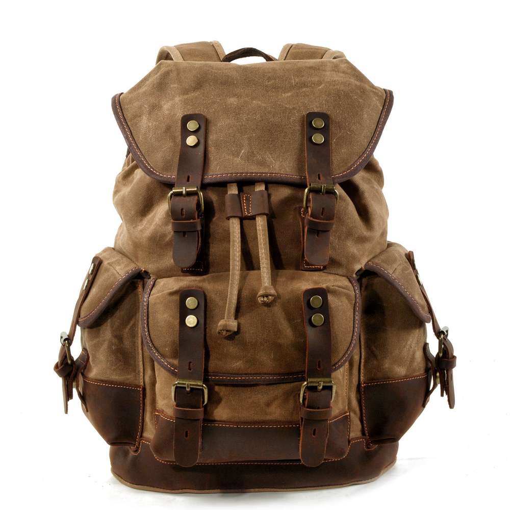 Canvas stitching leather mountaineering bag - Minihomy