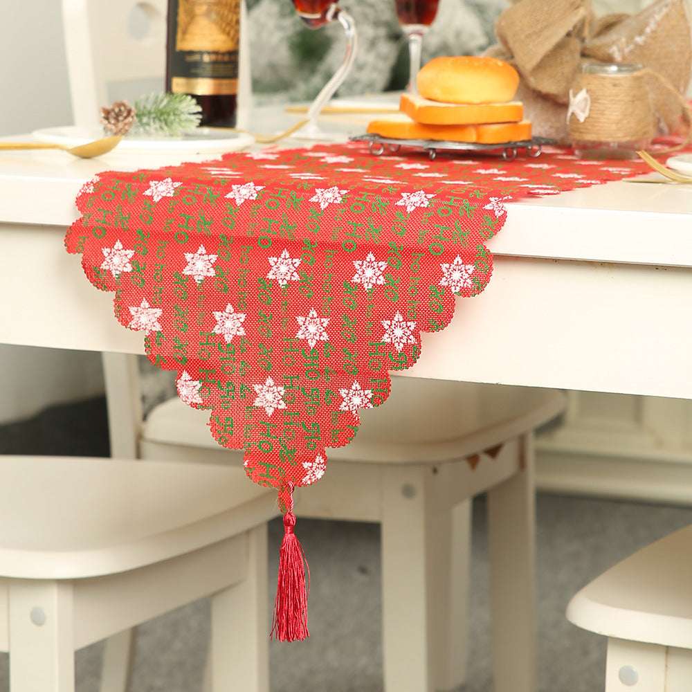 Christmas decorative linen print snowflake with tassel table mat - Minihomy