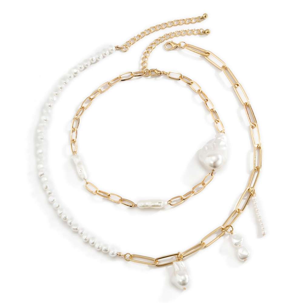 Asymmetrical Shaped Imitation Pearl Set Necklace - Minihomy