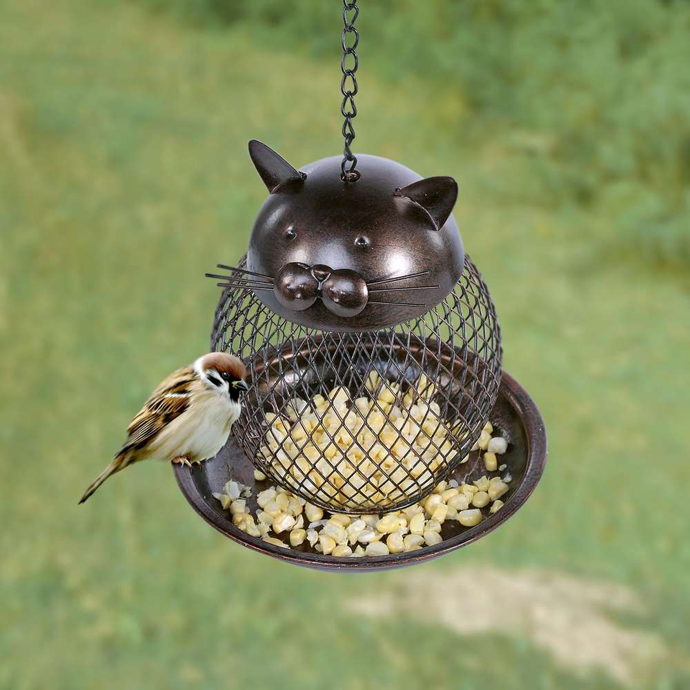 Cat Shaped Bird Feeder Cat Shaped Vintage Handmade Outdoor Decor Villa Garden Decoration Hanging Bird Outdoor Feeder - Minihomy