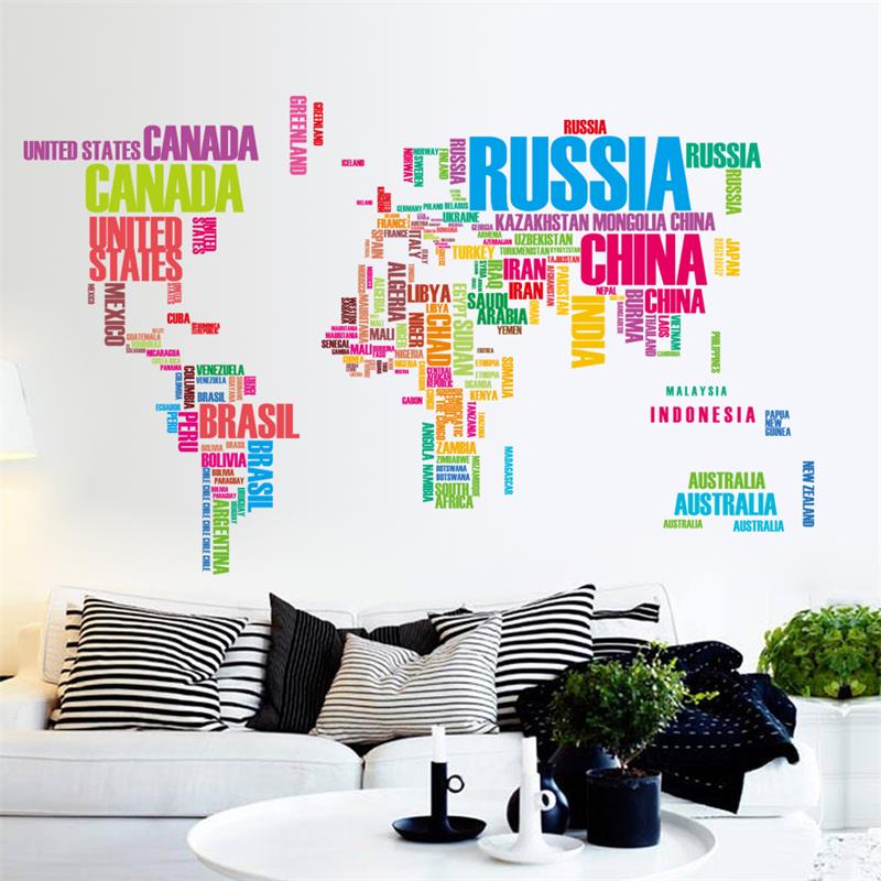 animal world map wall stickers for kids rooms living room home decorations decal mural art diy office wall art - Minihomy