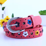 Leather belts women flower buckle belt Kids Waist Belt - Minihomy