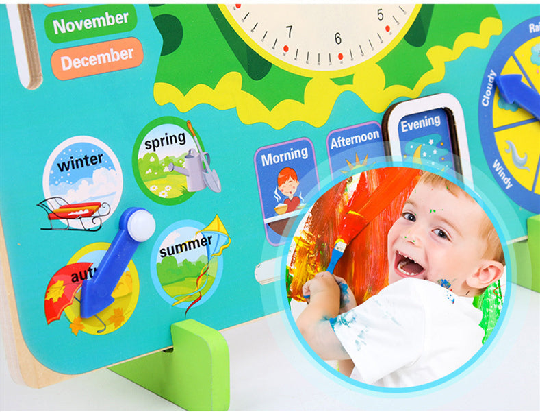 Montessori Wooden Toys Baby Weather Season Calendar Clock Time CognitionToys For Children - Minihomy