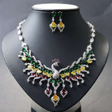 Ethnic Style Zircon Peacock Earring Set Tassel Colorful Clavicle Necklace Jewelry Set - Minihomy