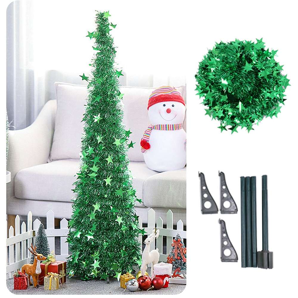 Artificial Tinsel Pop Up Christmas Tree with Stand Gorgeous Collapsible Artificial Christmas Tree for Christmas Decorations - Minihomy