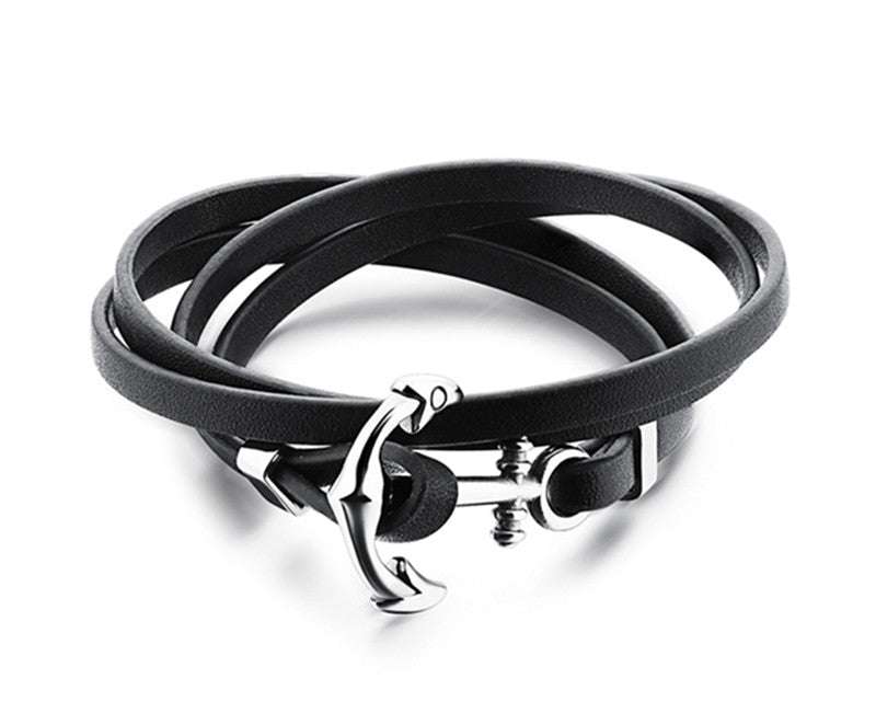 Jewelry Anchor Cross Men's Leather Hand Bracelet - Minihomy