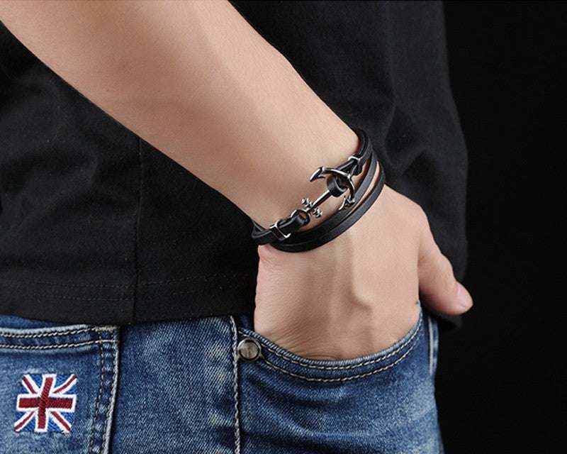 Jewelry Anchor Cross Men's Leather Hand Bracelet - Minihomy