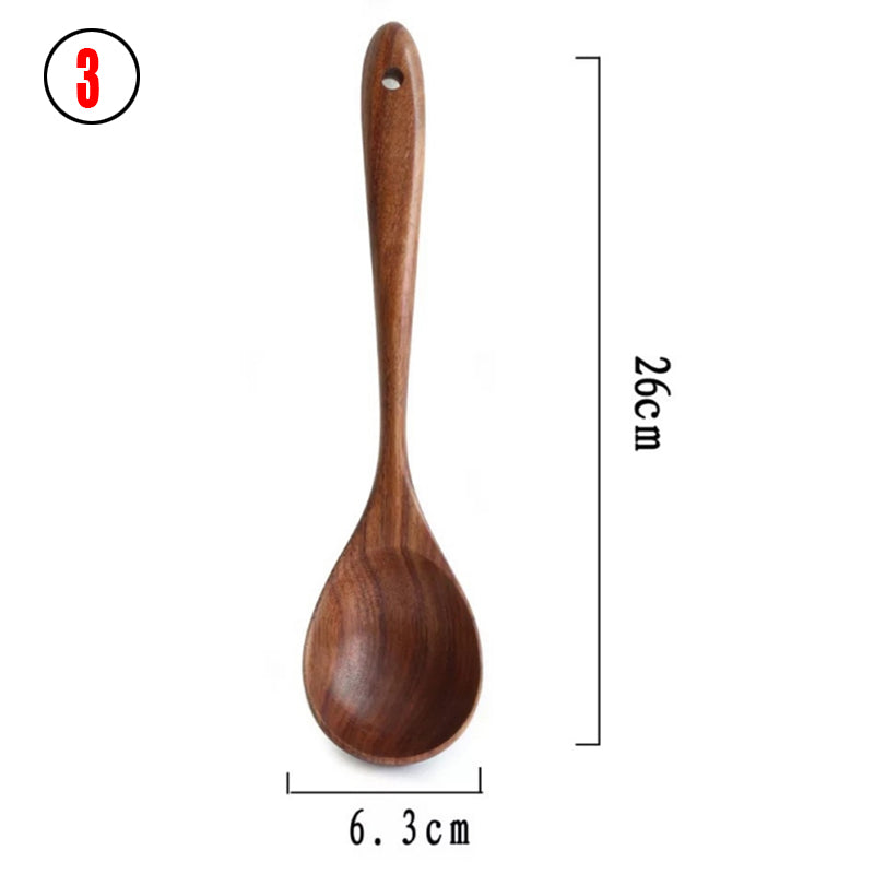 Natural Wood Tableware Spoon Ladle Turner Long Rice Colander Soup Skimmer - Minihomy