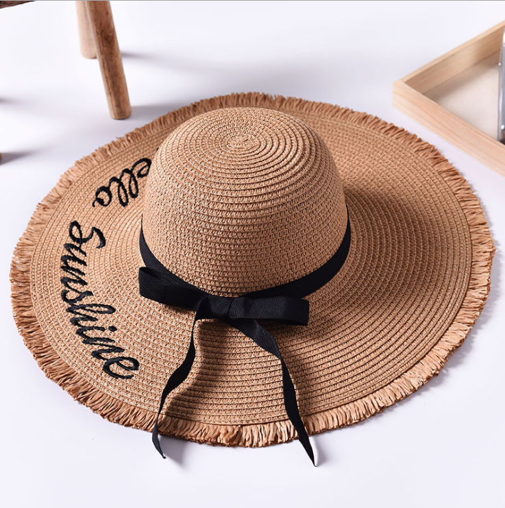 Beach embroidered letters raw edge sun hat - Minihomy