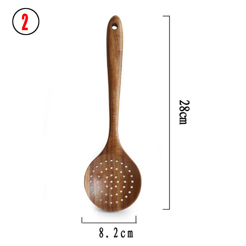 Natural Wood Tableware Spoon Ladle Turner Long Rice Colander Soup Skimmer - Minihomy