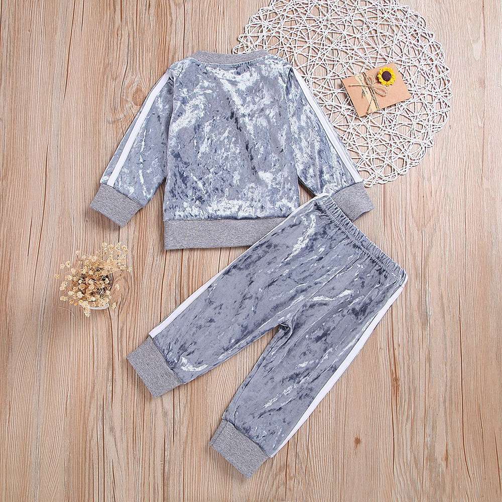 Breathable Clothes Set Cute Fashion O-Neck Long Sleeve Gold Velvet Sweatshirt Trousers Sets - Minihomy