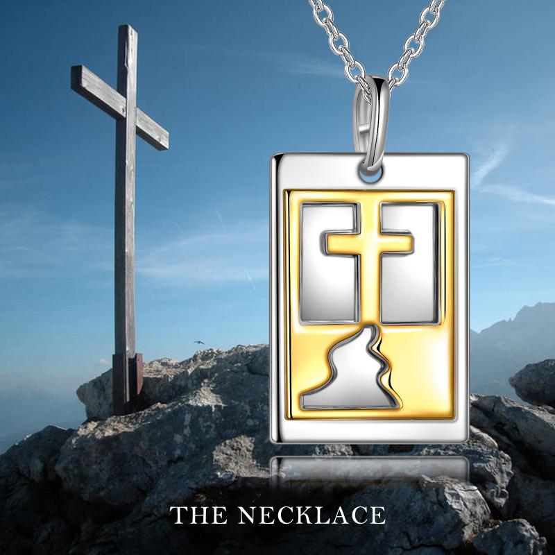 Sterling Silver Cross Gold Tag with Engraved Pendant Necklace Jewellery