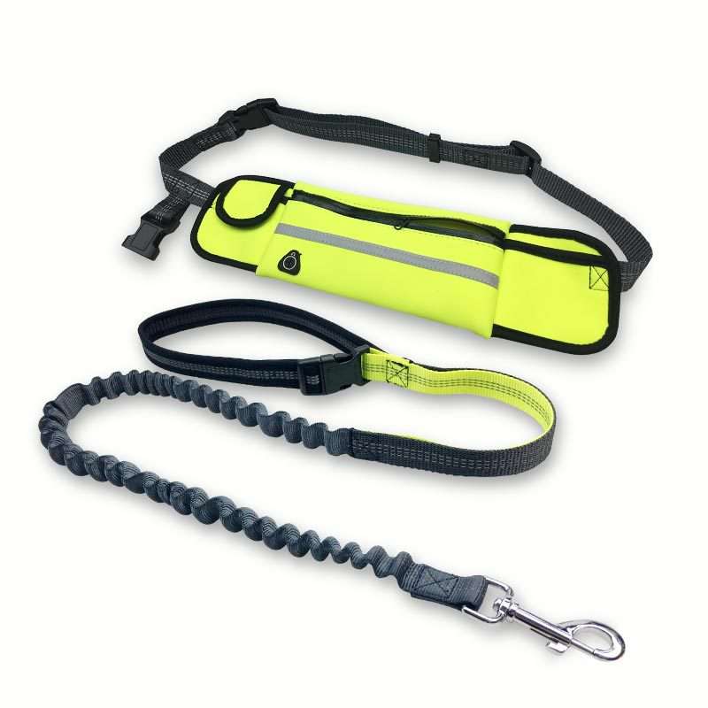 Hands-Free Dog Running Leash with Waist Pocket Adjustable Belt Shock Absorbing Bungee - Minihomy