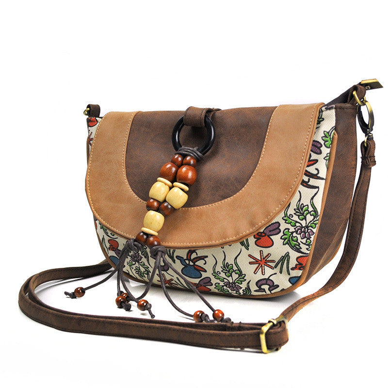 Female Ethnic Style Leather Messenger Dumpling Bag - Minihomy